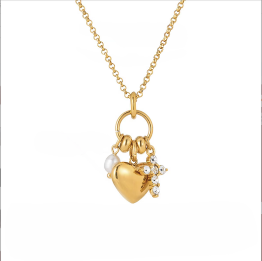 GOLD HEART & CROSS PENDANT NECKLACE