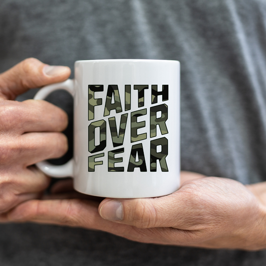 Army Camo Faith Over Fear Coffee Mug