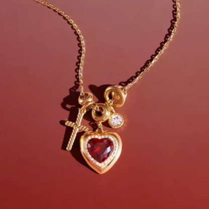 Gold Heart with Red Stone Necklace