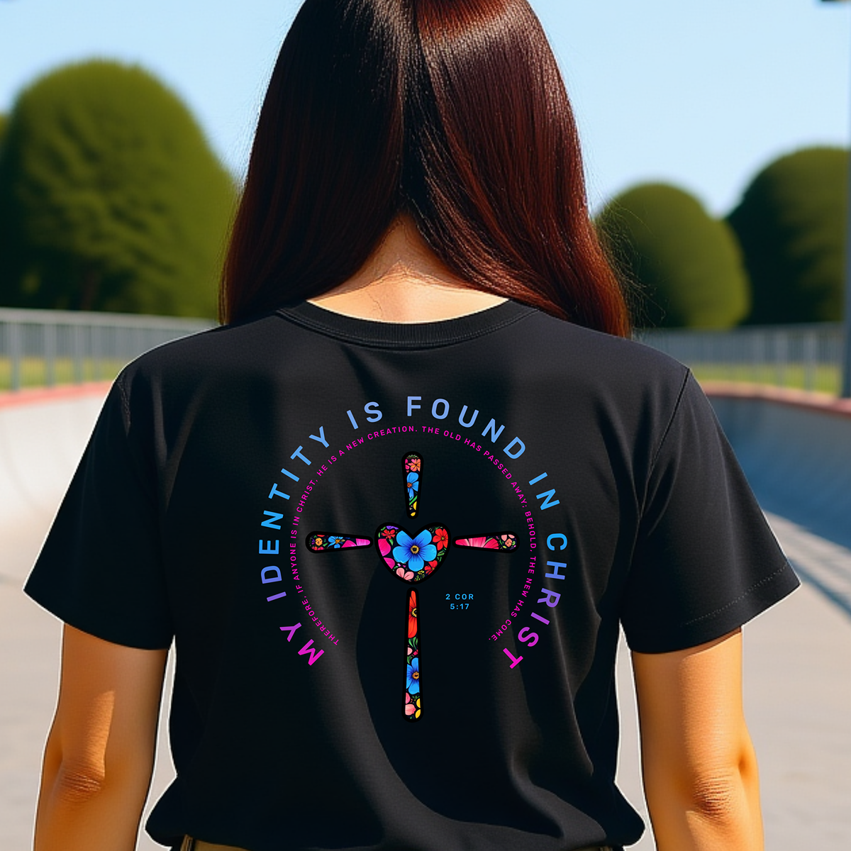 Ladies Floral Cross T